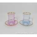 custom colored small glass cup with plate set